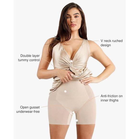 NEW Champagne Gold Popilush Shapewear Maxi Built-in Bra Shaper Dress 2X - Picture 3 of 5